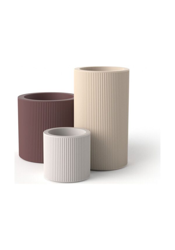 pot de fleurs extérieur design Gatsby Vondom trois formats cannelés bordeaux creme et blanc