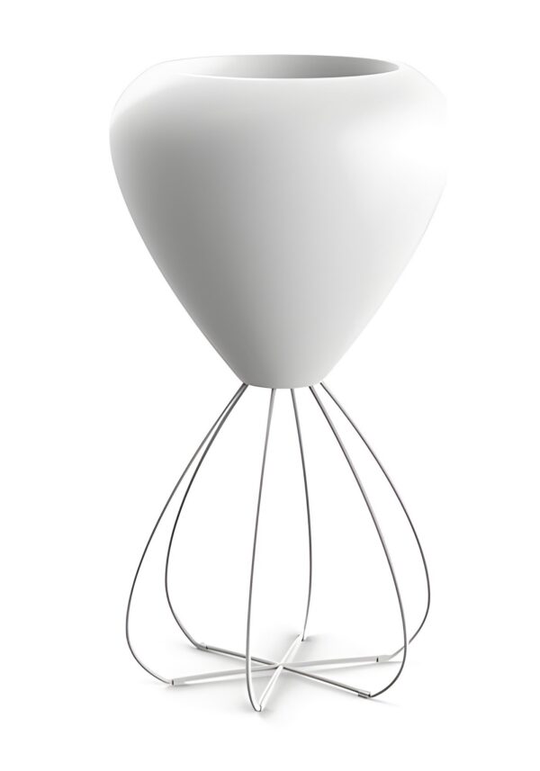 pot extérieur design Pal sur pieds en polyéthylène blanc et fils métalliques