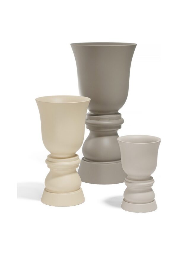 pot terrasse Suave Vondom trois hauteurs en creme et taupe