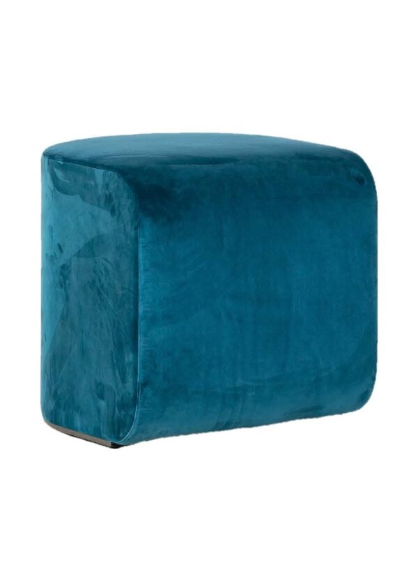 pouf acoustique BuzziDee version plate en velours bleu canard, angles arrondis, fond blanc