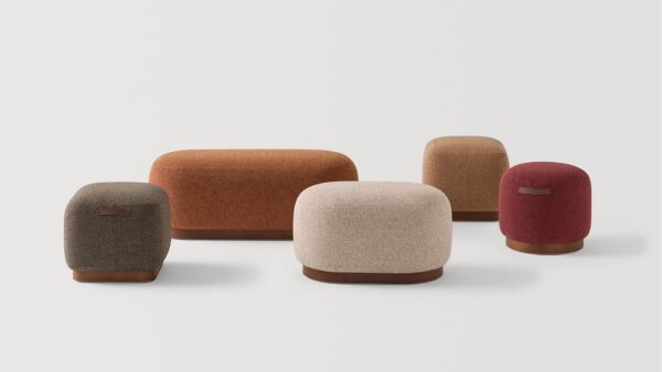 pouf banc Inclass Amber en beige, bordeaux et brun