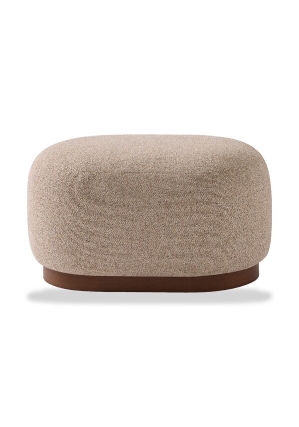pouf banc Inclass Amber, pouf beige en tissu chiné sur base bois, fond blanc