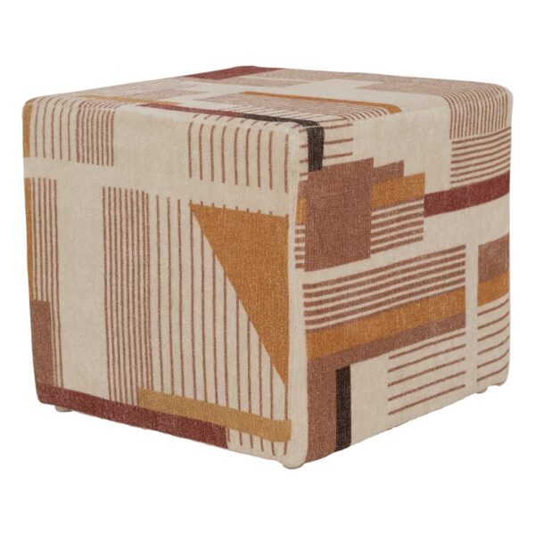 pouf viscose Lille Urban Nature Culture, vue de face du motif géométrique sur fond blanc