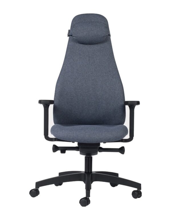 Siège ergonomique à haut dossier et têtière, tissu gris bleu