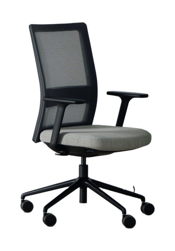 siège ergonomique Inclass Itek Pro à dossier résille noir et accoudoirs réglables, fond blanc