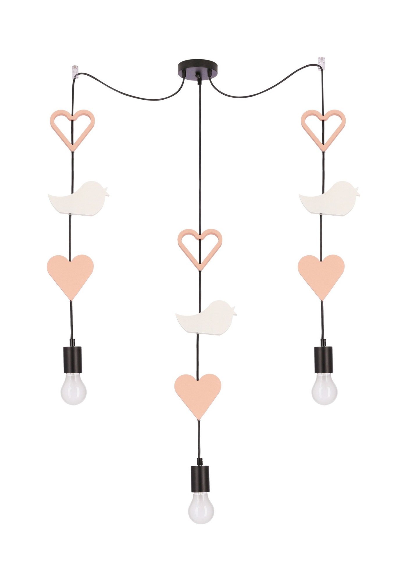 Suspension 3 lumières à motifs pour chambre d'enfant, noire, E27 suspension 3 lumières enfant cœurs roses et oiseaux