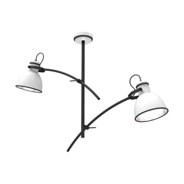 suspension à bras courbes blanc et noir à 2 lumières, sur fond blanc