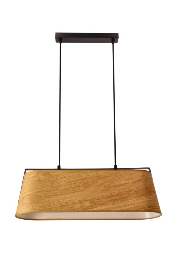 suspension abat-jour ovale aspect bois sur fond blanc