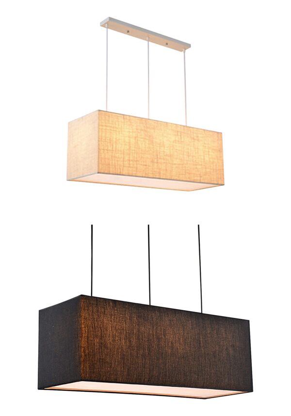suspension abat-jour rectangulaire en lin beige et en noir