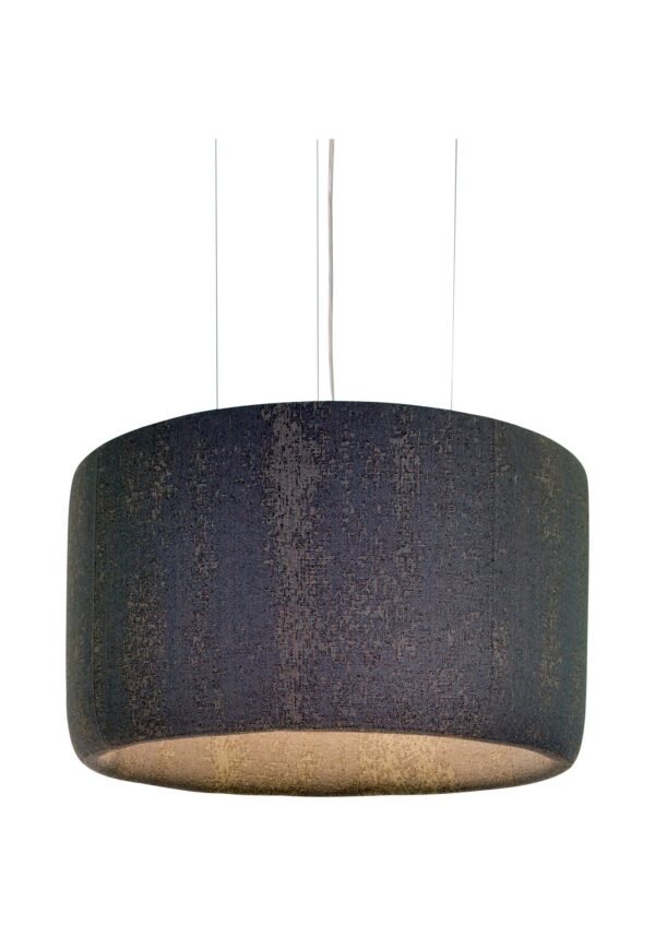 suspension acoustique BuzziJet BuzziSpace, cylindre garni de tissu bleu nuit chiné, fond blanc