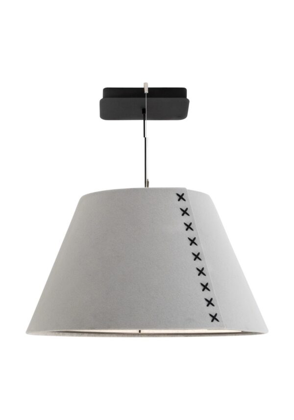 suspension acoustique BuzziShade BuzziSpace, abat-jour conique en feutre gris à lacet noir, fond blanc