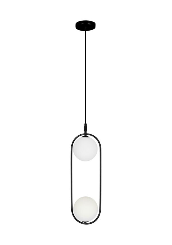 suspension anneau ovale globes opale noir deux globes sur fond blanc