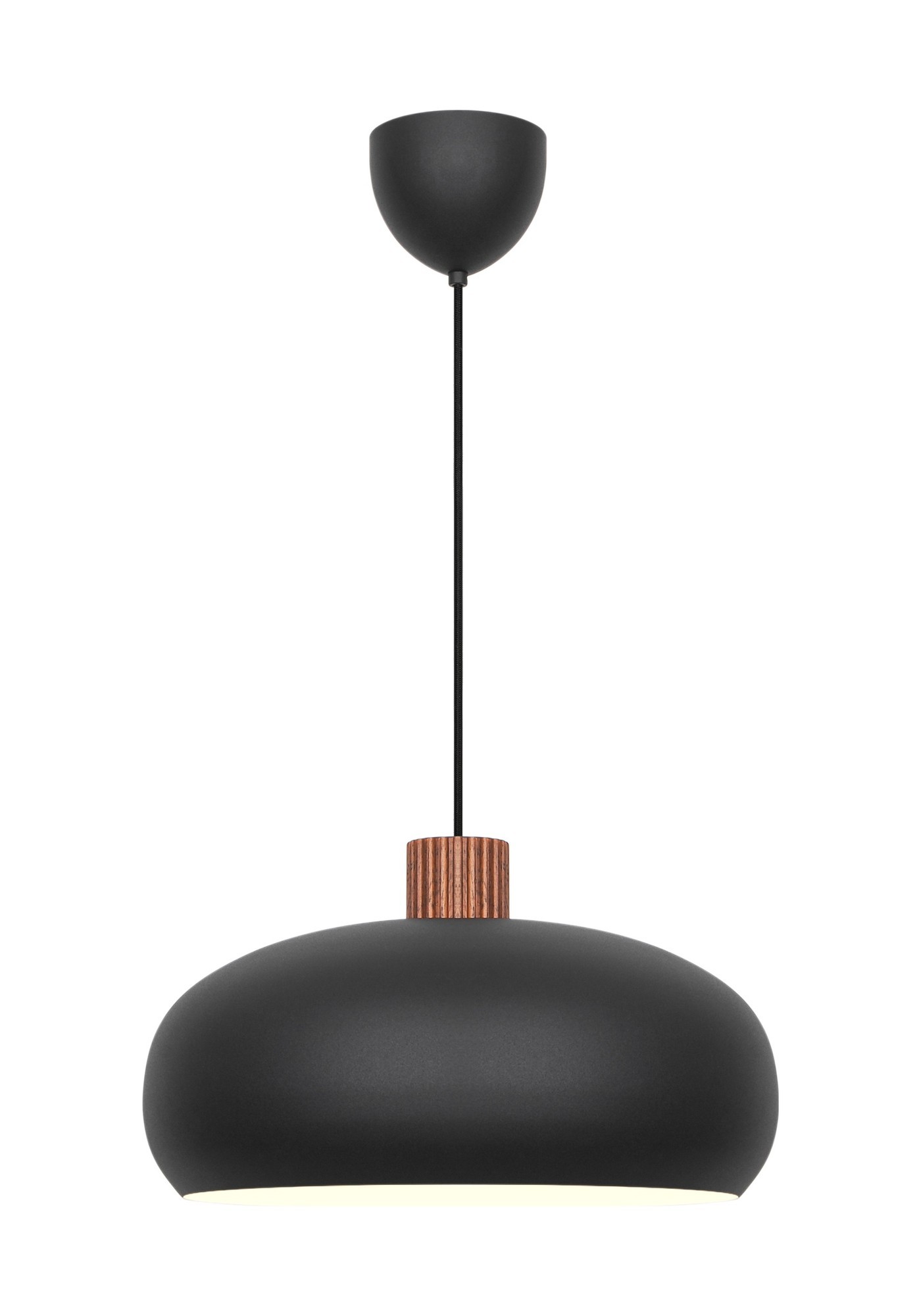 Suspension Aurelio en métal noir et bois par Design For The People suspension Aurelio en métal noir mat et sommet en bois strié sur fond blanc