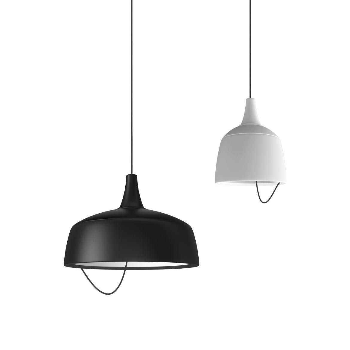 Suspension Barna en aluminium par Robin Lamps suspension Barna en deux tailles, noir mat et blanc mat, sur fond blanc