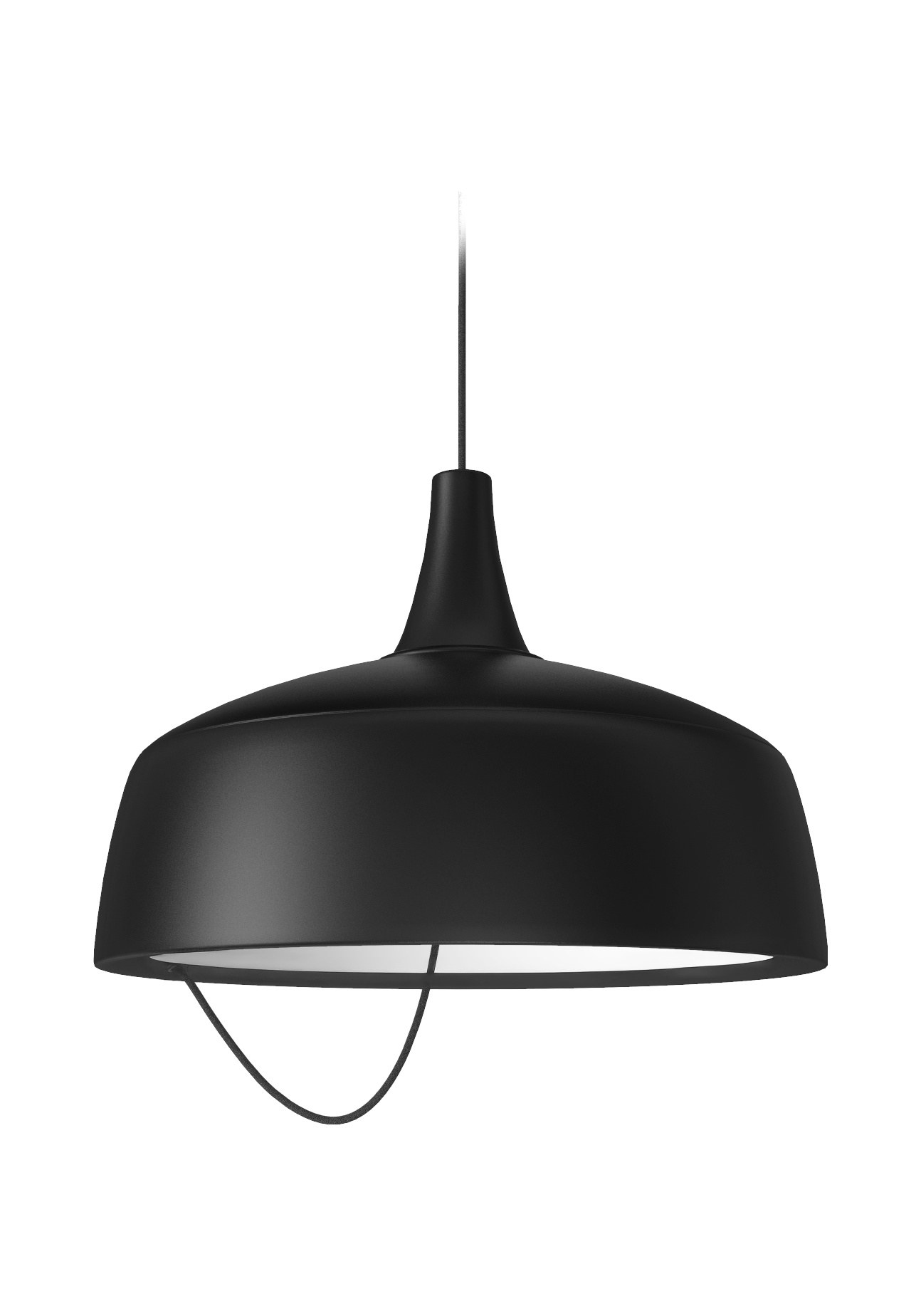 suspension Barna Ø 45 cm noir mat avec vasque en aluminium et câble textile, vue sur fond blanc