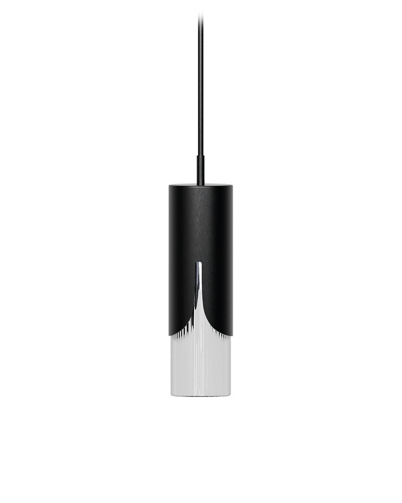 Suspension Bisel en verre soufflé par Robin Lamps suspension Bisel taille M, noir mat, câble textile de 1,5 m