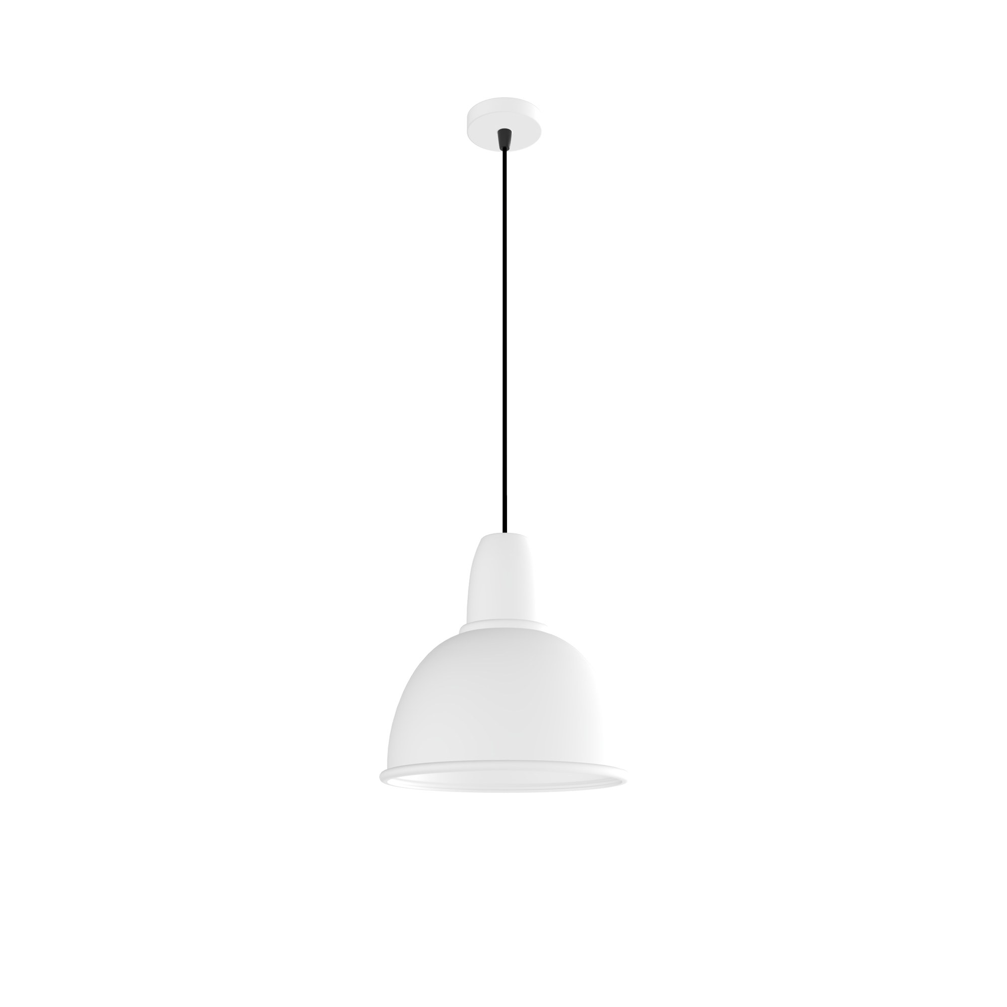 Suspension Bissi en aluminium par Robin Lamps suspension Bissi blanc mat avec abat-jour en aluminium et rosace, vue de face sur fond blanc