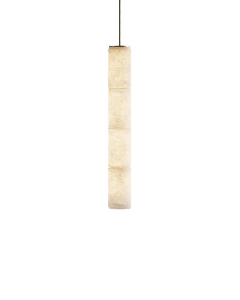 suspension Boreal 4 éléments en albâtre, capuchon doré et câble textile doré
