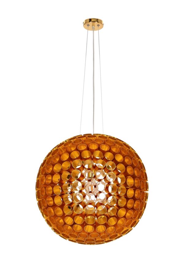 suspension boule cuivre ajourée sur fond blanc