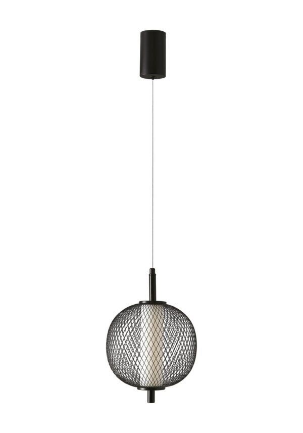 suspension boule grillagée noire sur fond blanc