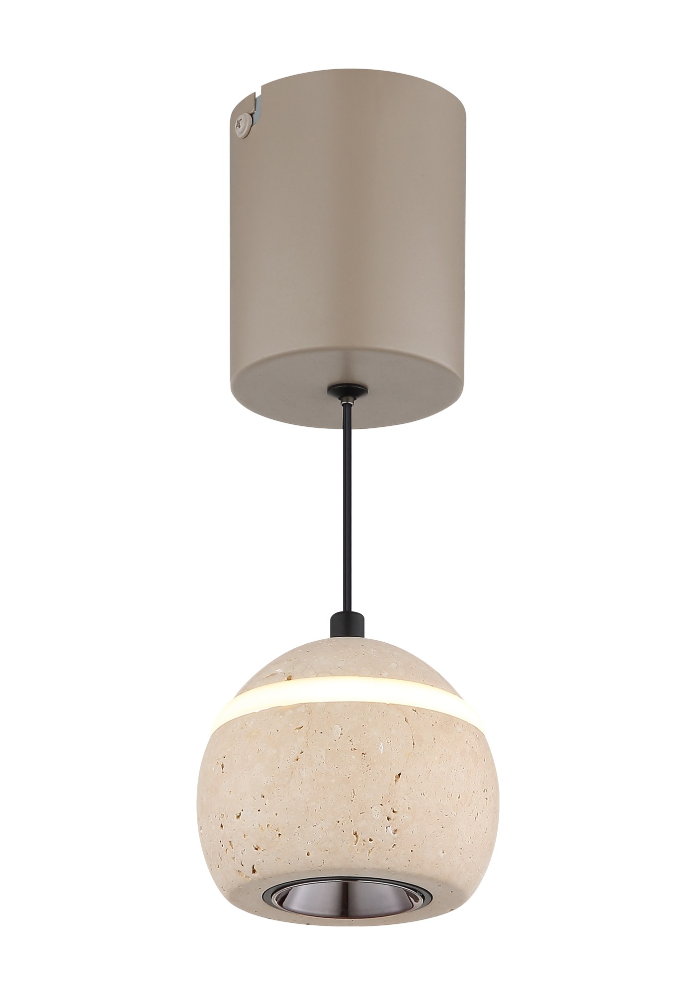 Lustre travertin LED, suspension boule 1 ou 5 lumières lustre travertin LED, suspension boule 1 lumière avec câble noir sur fond blanc