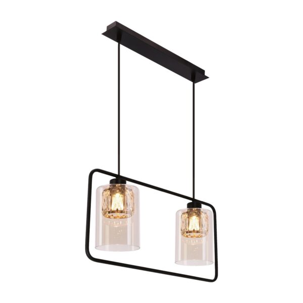 suspension cadre verre ambré version deux lumières sur fond blanc