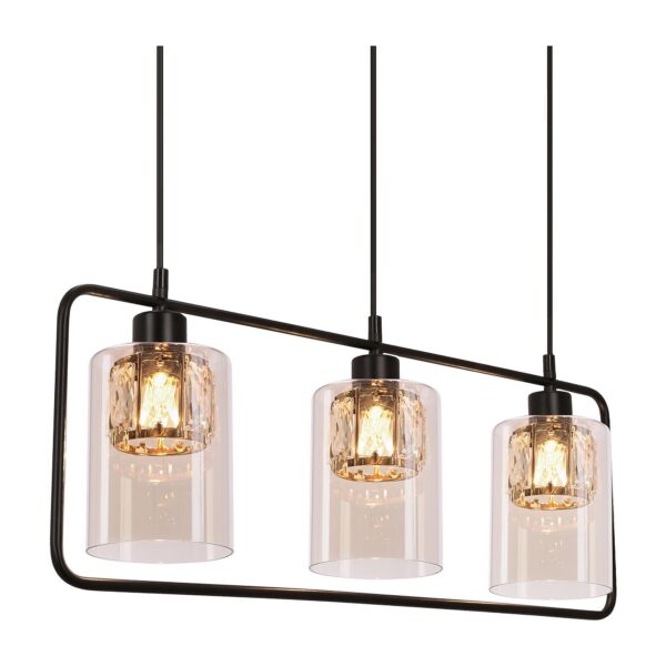 suspension cadre verre ambré version trois lumières sur fond blanc