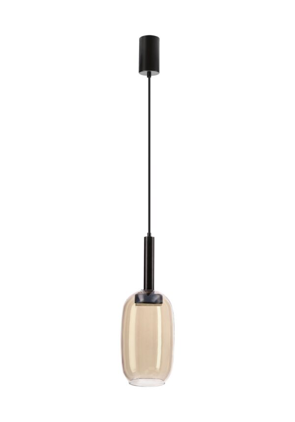 suspension capsule verre ambré à tube noir, sur fond blanc