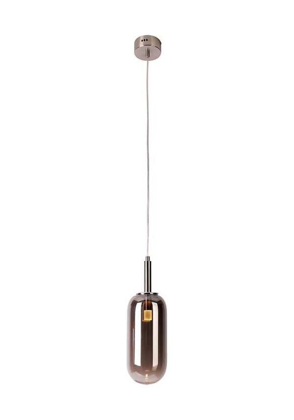 suspension capsule verre fumé sur fond blanc