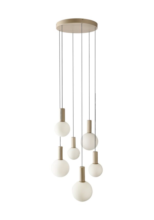 suspension cascade 6 globes six globes opale sur fond blanc
