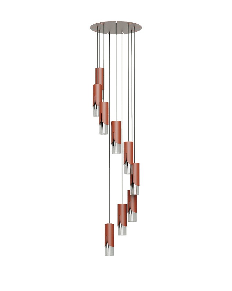 Suspension chandelier Bisel en verre soufflé par Robin Lamps suspension chandelier Bisel finition terracotta mat