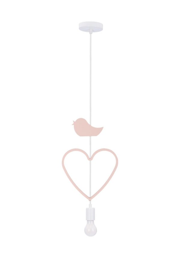 suspension cœur rose en contour avec petit oiseau
