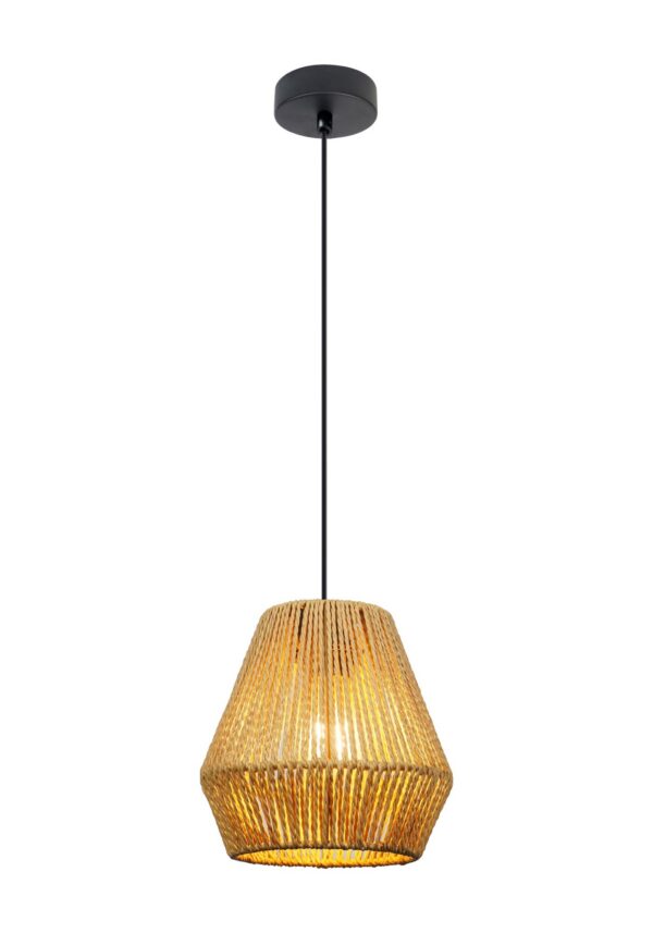 suspension corde tressée beige abat jour évasé sur fond blanc