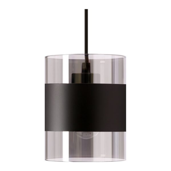suspension cylindre noir verre fumé detail de l abat-jour cylindrique