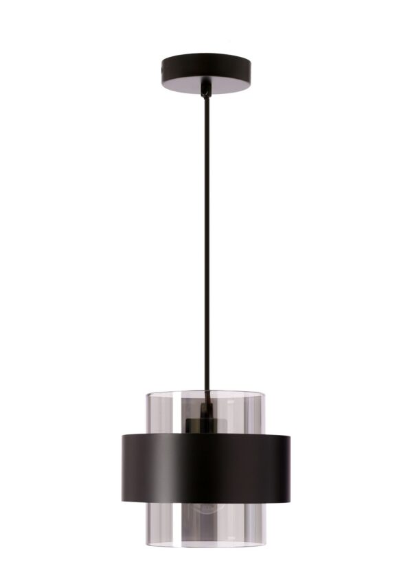 suspension cylindre noir verre fumé noire sur fond blanc