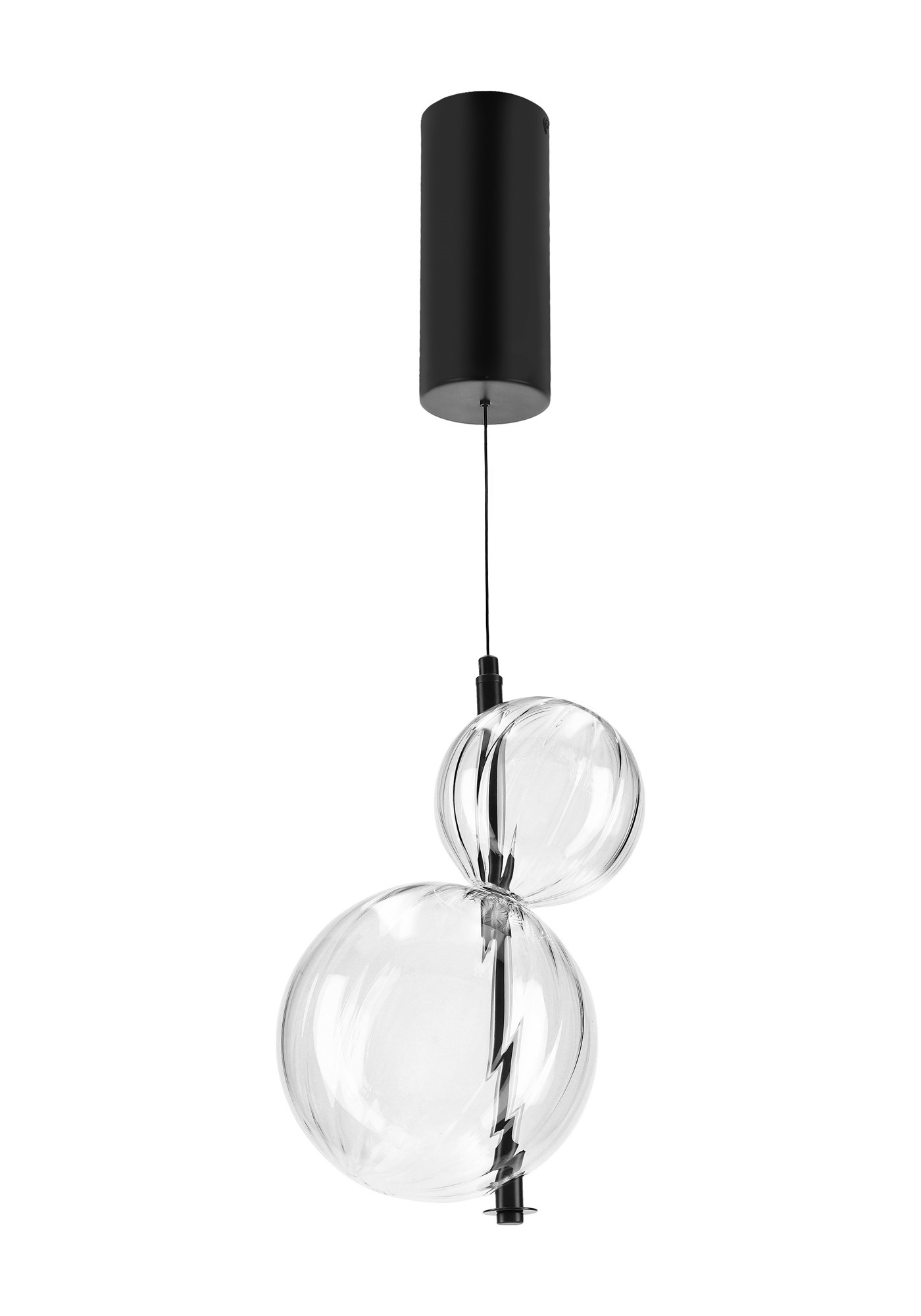 Suspension deux boules en verre transparent, LED 10 W, 2 tailles suspension deux boules de verre largeur 18 cm sur fond blanc