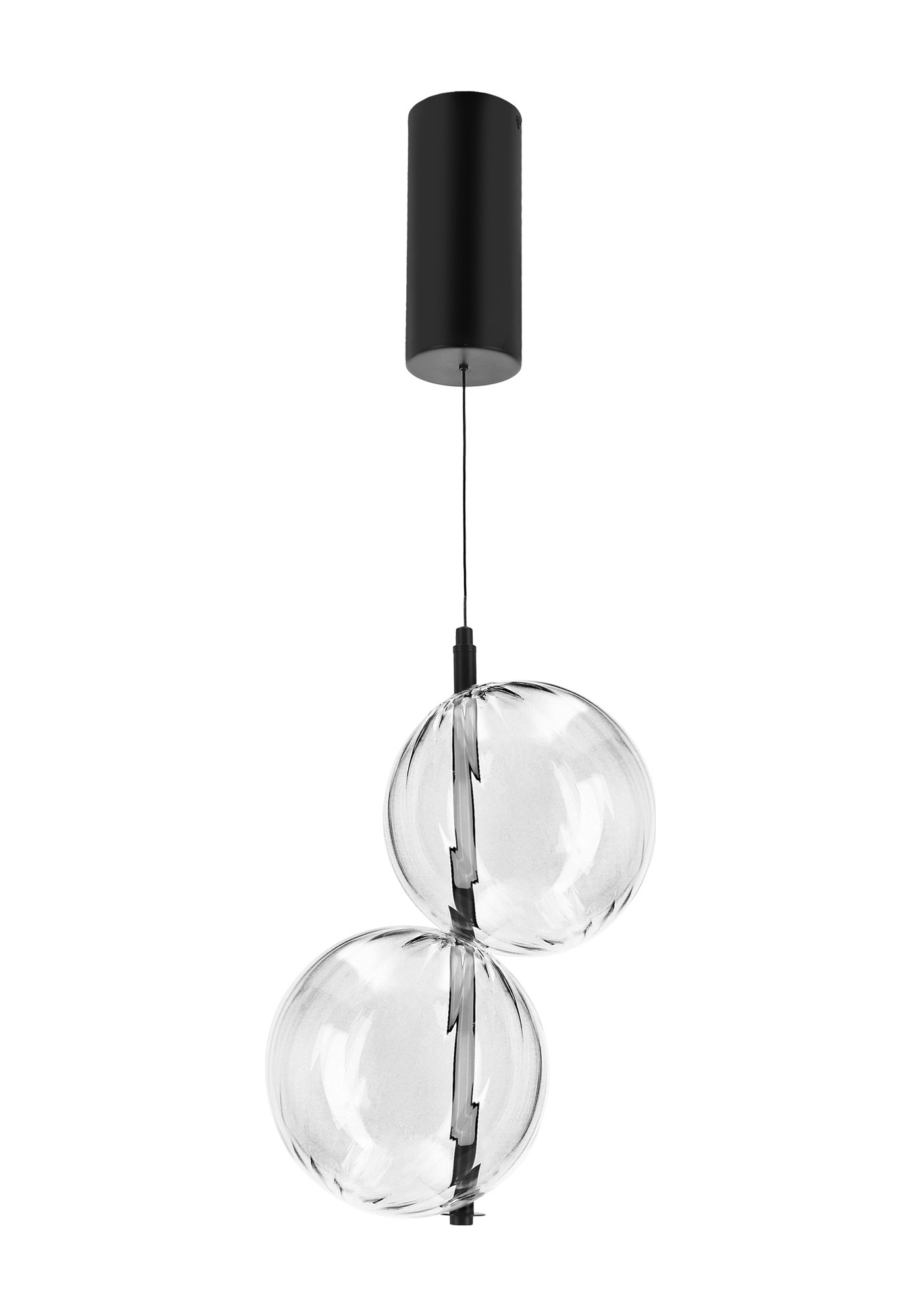 Suspension deux boules en verre transparent, LED 10 W, 2 tailles suspension deux boules de verre largeur 24 cm sur fond blanc