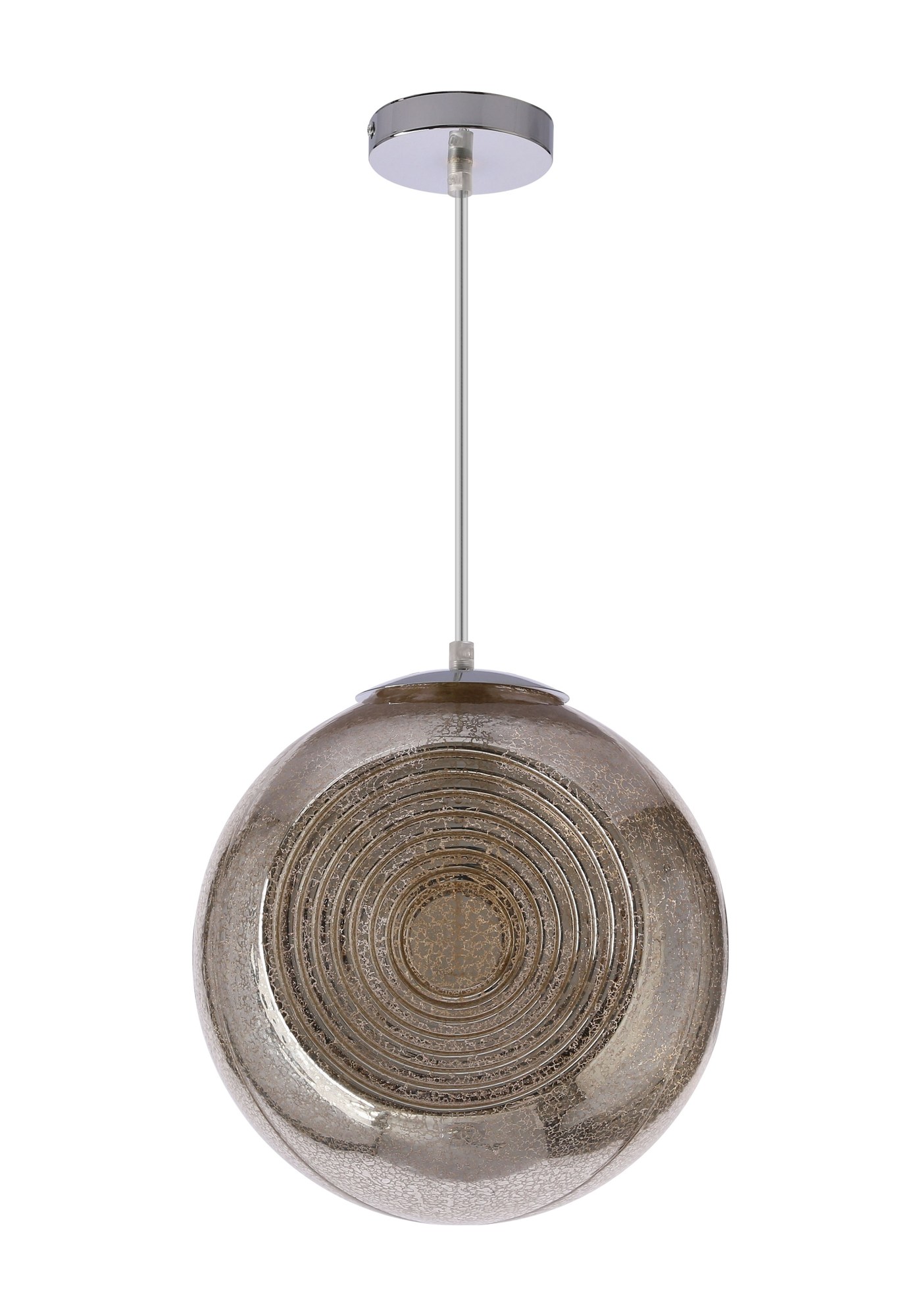 Suspension globe en verre à anneaux, vert, orange ou bronze, E27 suspension globe verre à anneaux version bronze fumé sur fond blanc