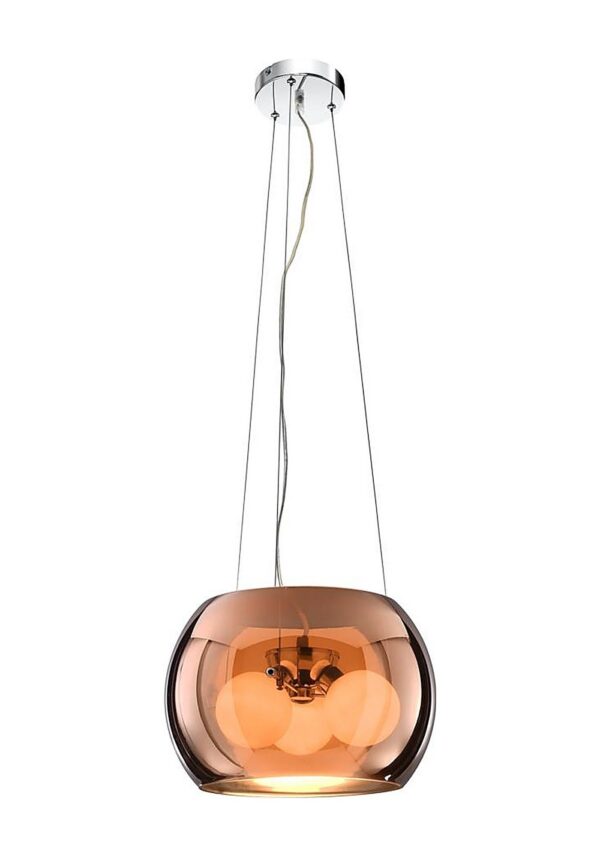 suspension globe verre cuivré sur fond blanc