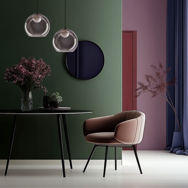 suspension globe verre fumé en duo au dessus d une table ronde