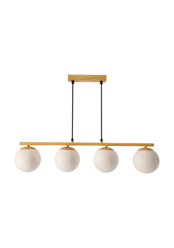 suspension globes opale effet bois quatre globes sur fond blanc