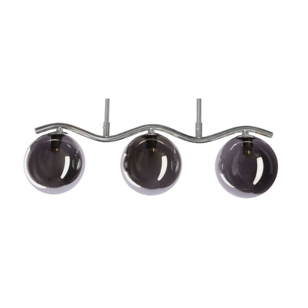 suspension globes verre fumé detail des trois globes graphite sur la barre chromee