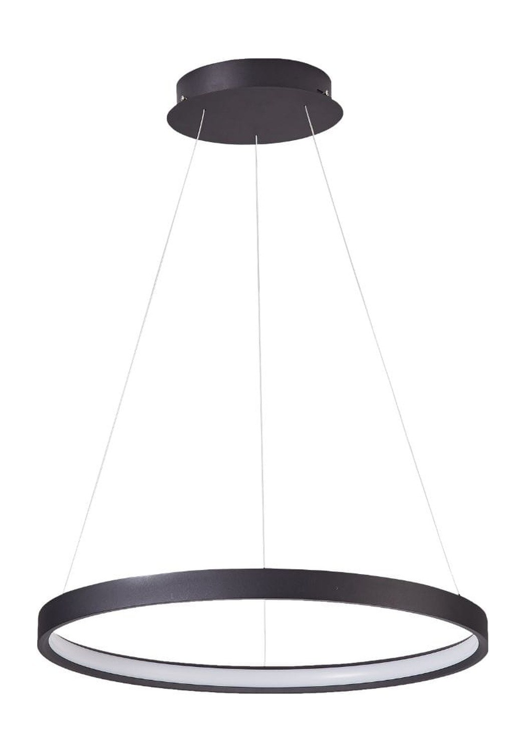 Suspension Gloria LED en aluminium par Antidark Suspension Gloria Antidark noire, anneau LED Ø60 cm version IN, lumière diffuse