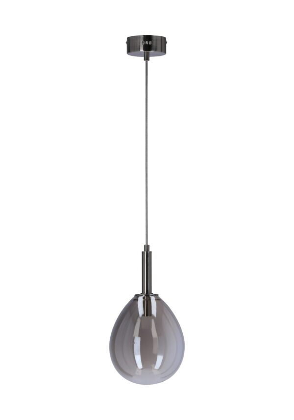 suspension goutte verre fumé sur fond blanc