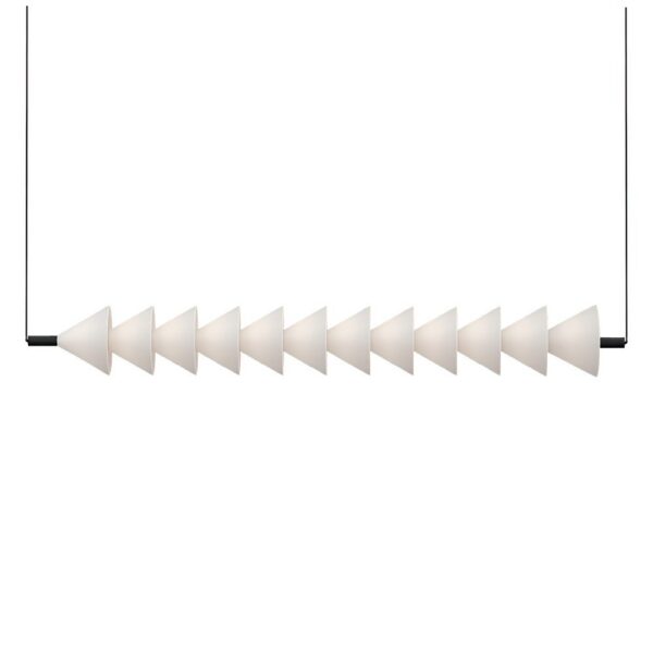 suspension horizontale Boga barre de 138 cm, cônes en verre soufflé, noir mat