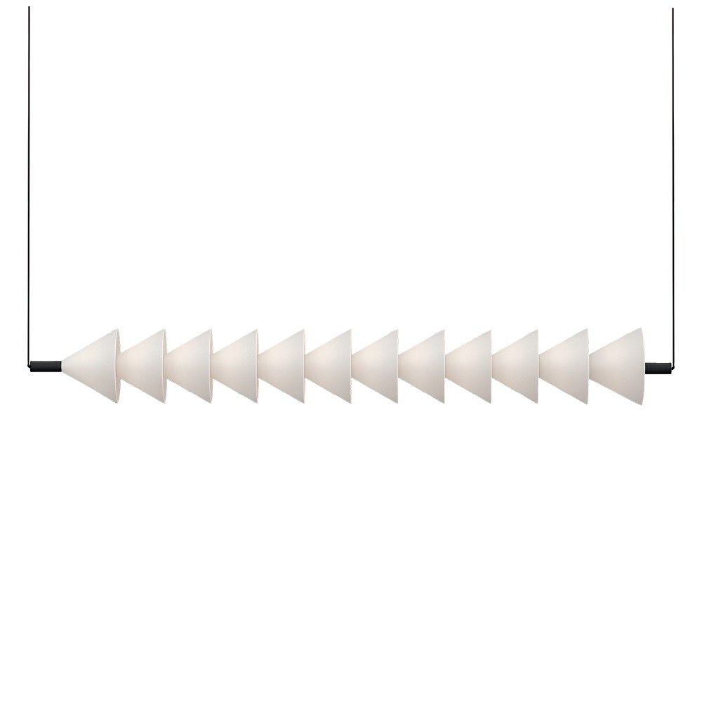 suspension horizontale Boga barre de 138 cm, cônes en verre soufflé, noir mat