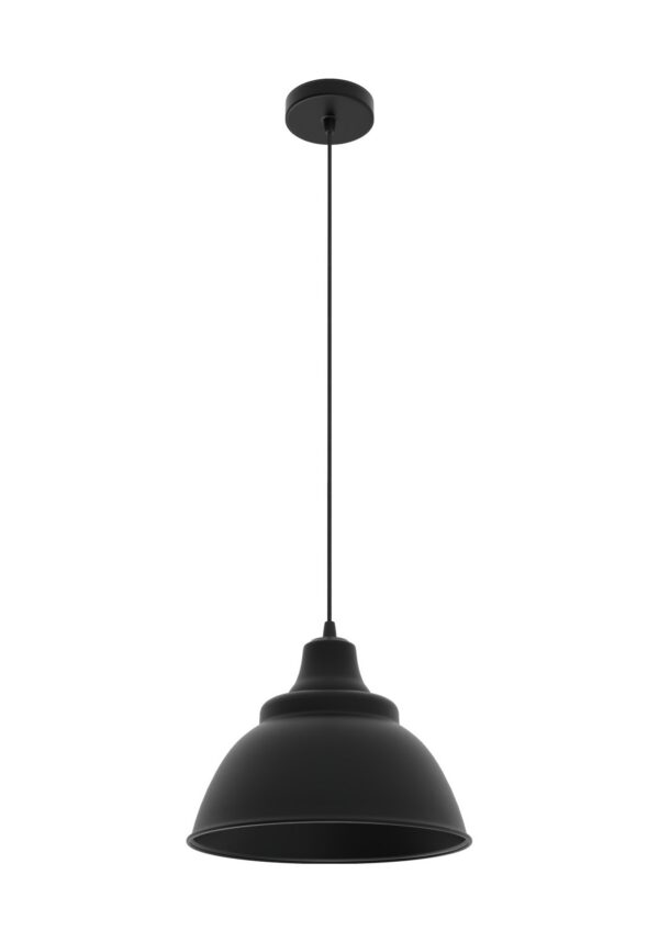 suspension Kira noir mat avec abat-jour évasé en aluminium, vue de face sur fond blanc