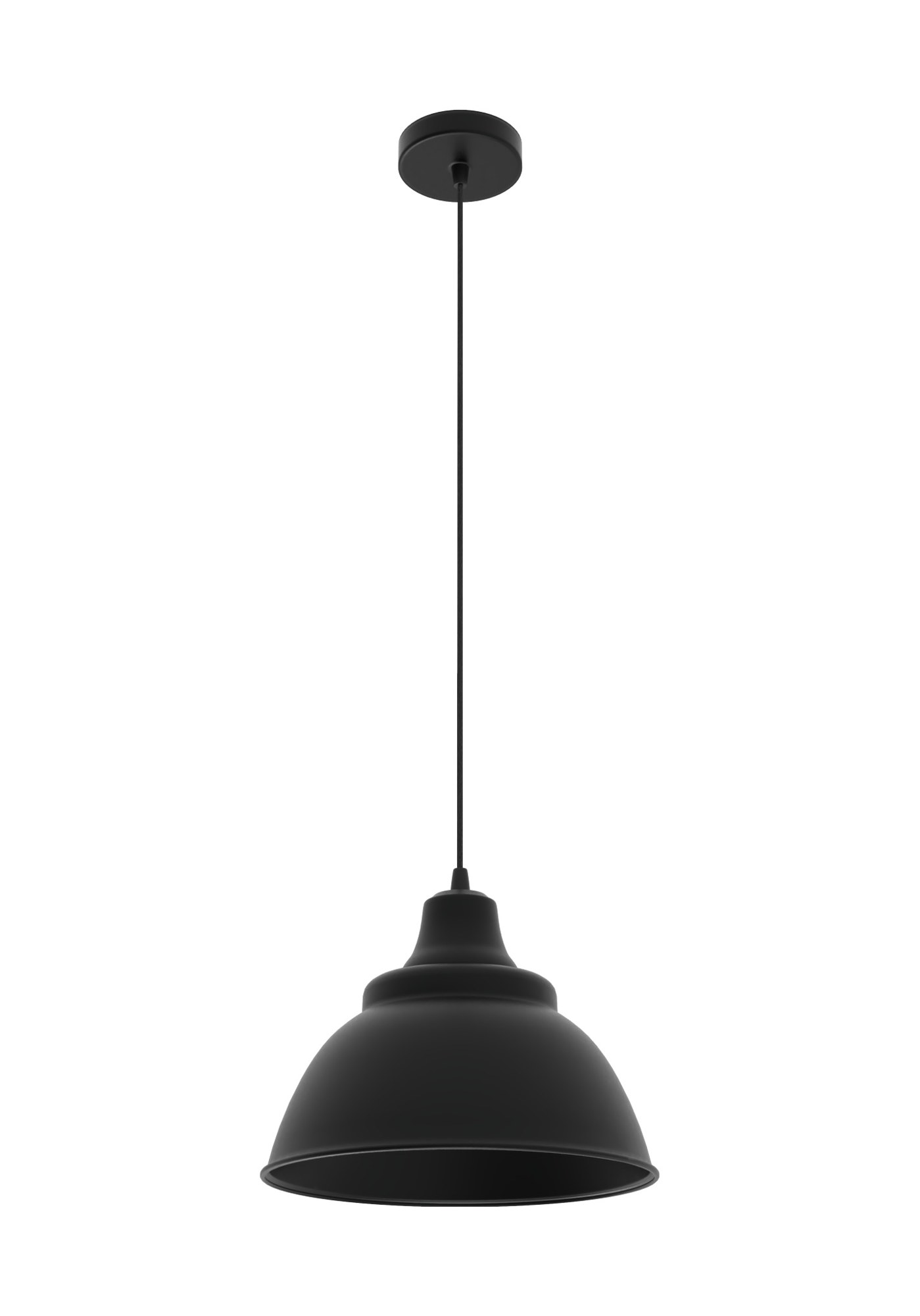 suspension Kira noir mat avec abat-jour évasé en aluminium, vue de face sur fond blanc