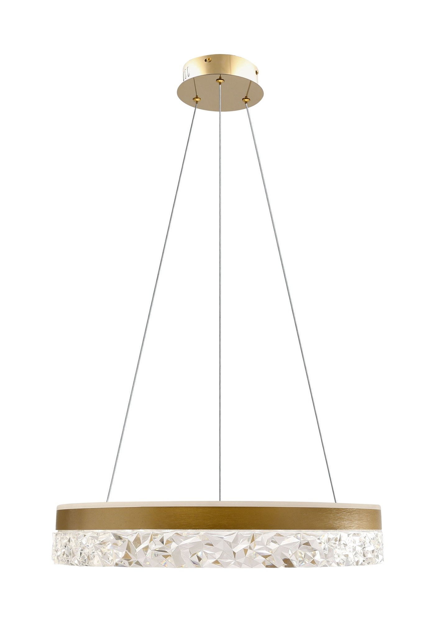 Suspension LED effet cristal en anneau, dorée ou noire, 50 ou 60 cm suspension LED effet cristal doree sur fond blanc