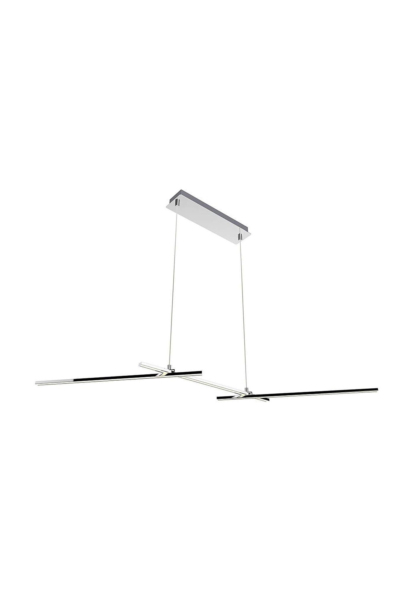 Suspension LED linéaire à deux barres, noir et chrome, 103 cm suspension LED linéaire sur fond blanc